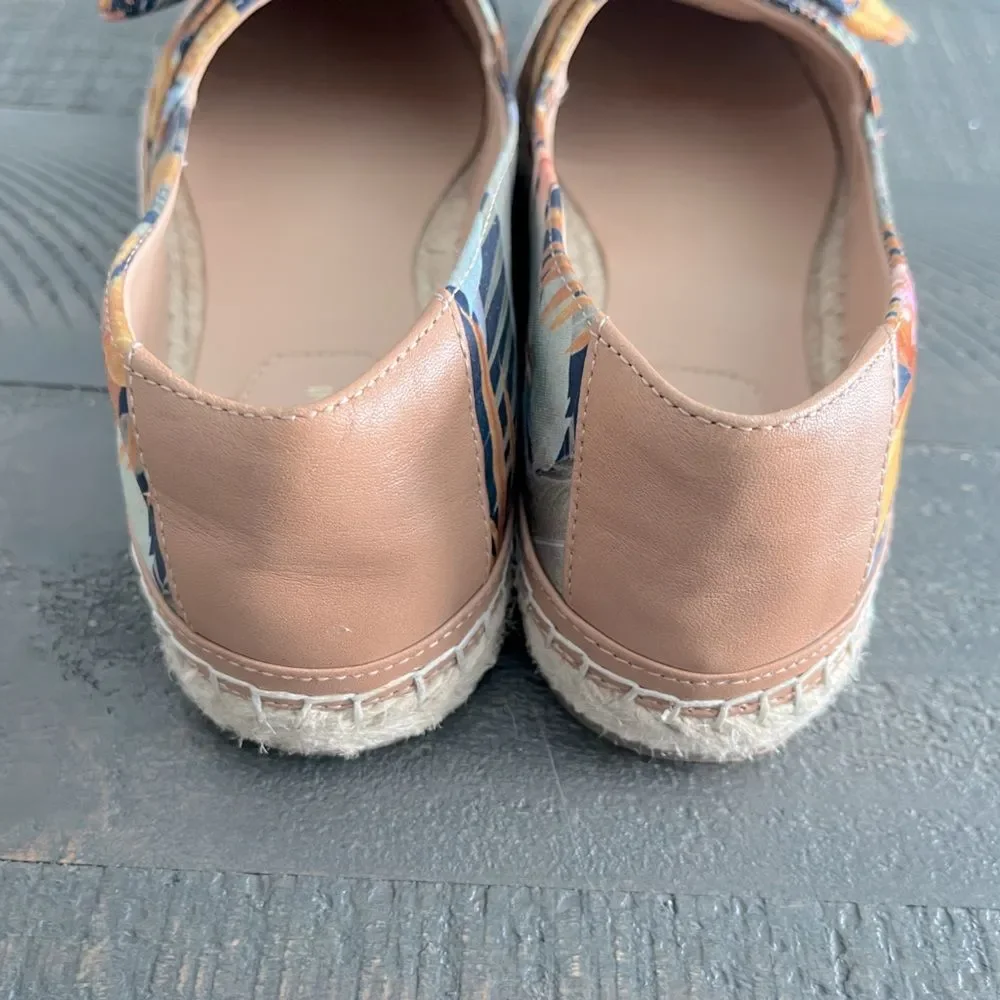 Floral Espadrille Loafers Womens 8 Bow Slip On Tropical Vacation Shoes
